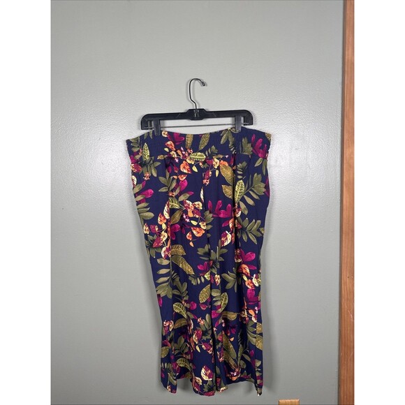 J Jill Pants Blue Floral Wide Leg Pull On Crop Tropical Vacation‎ XL -Runs Big - Picture 1 of 10